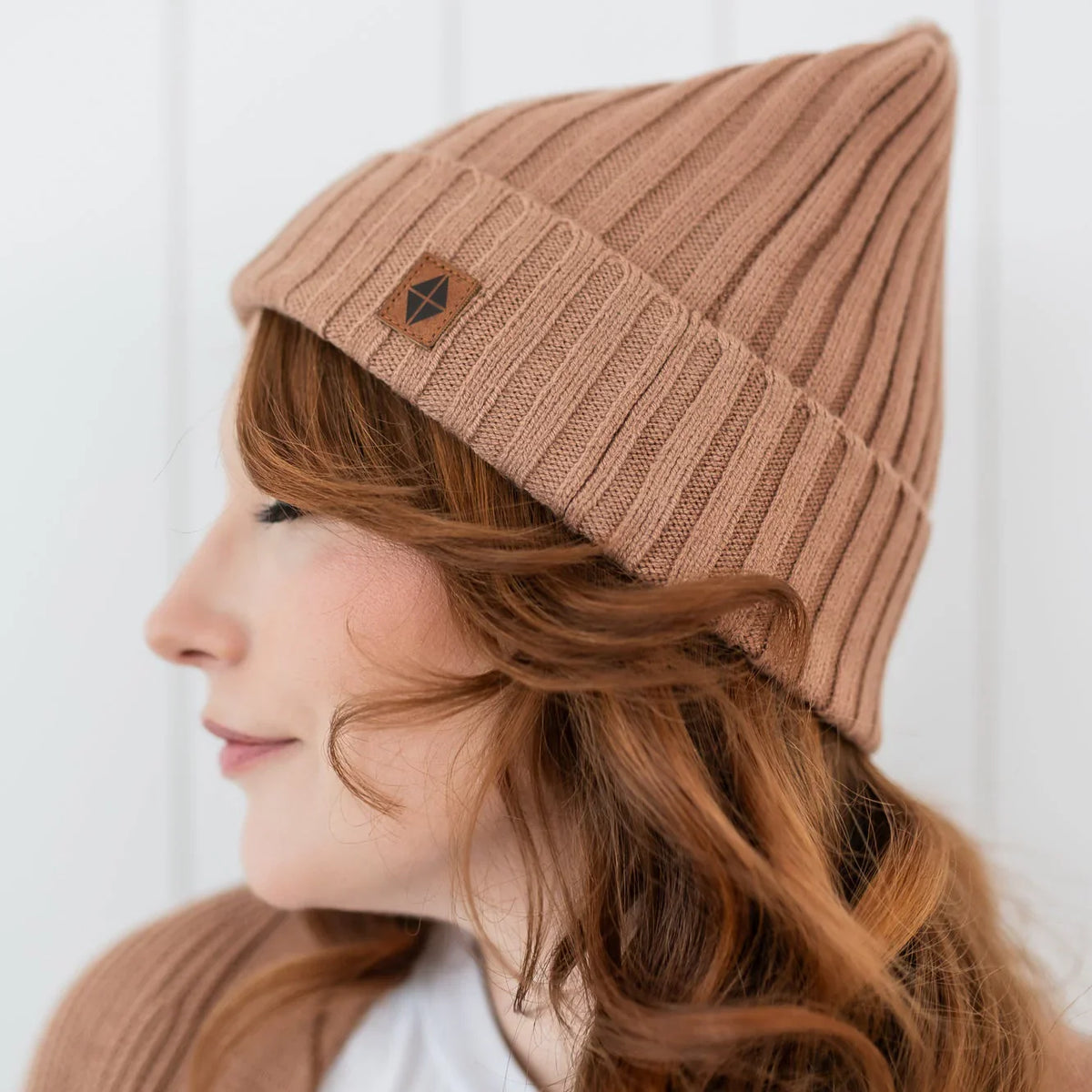 Chunky Knit Adult Ribbed Beanie in Latte