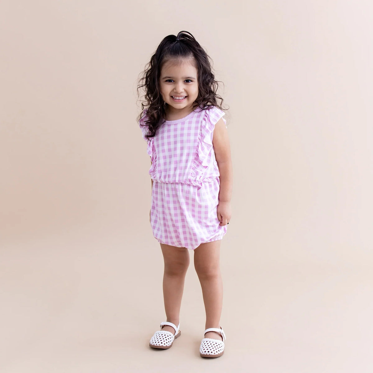 Bubble Romper in Gingham Thistle
