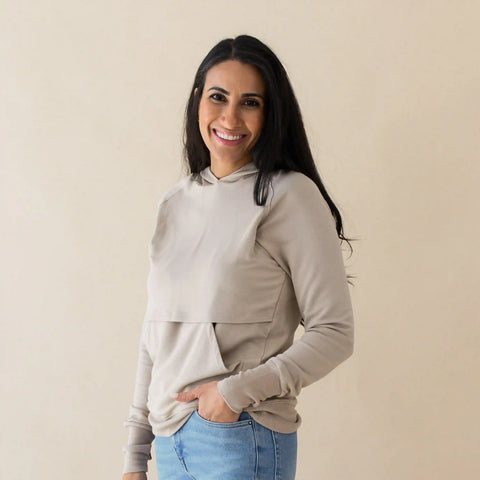 Women's French Terry Nursing Hoodie in Almond